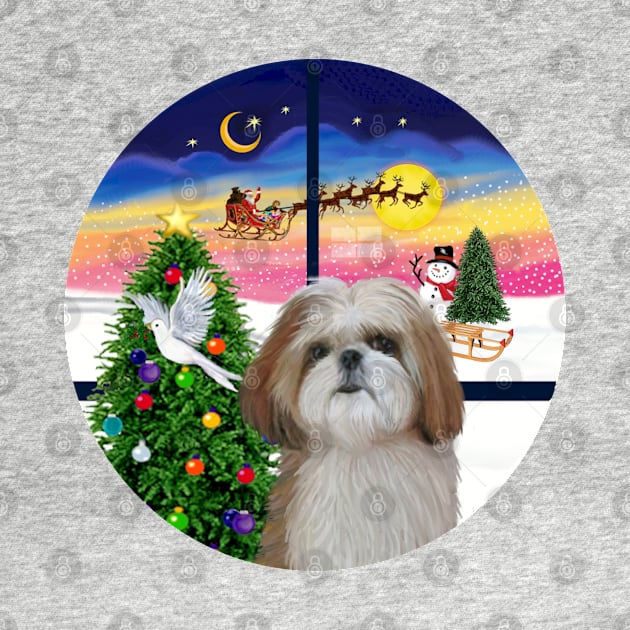 Christmas WIndow with a Red and White Shih Tzu by Dogs Galore and More